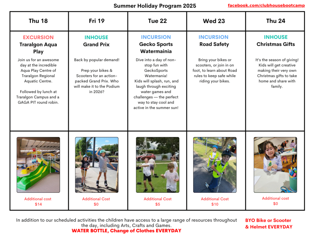 Sept 2025 Holiday Timetable Week 2