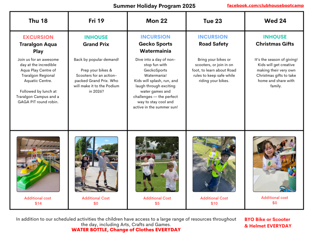 Sept 2025 Holiday Timetable Week 2